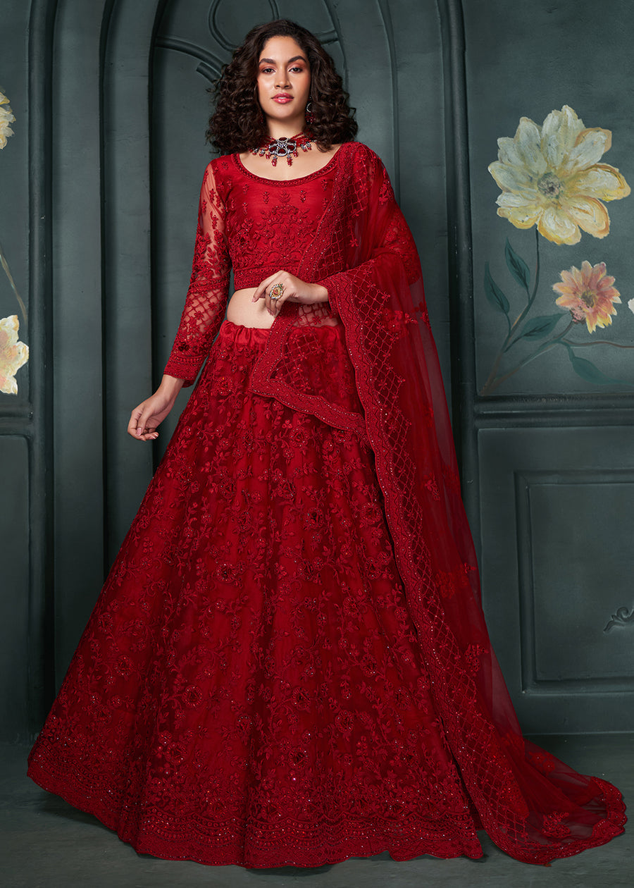 Designer Red Beautifully Embroidered Bridal  Lehenga Choli