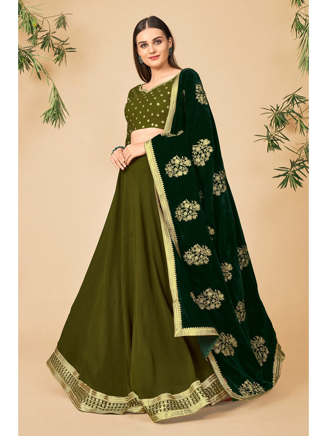 Aamira Lehenga Choli in Mehndi Green Color with Dupatta