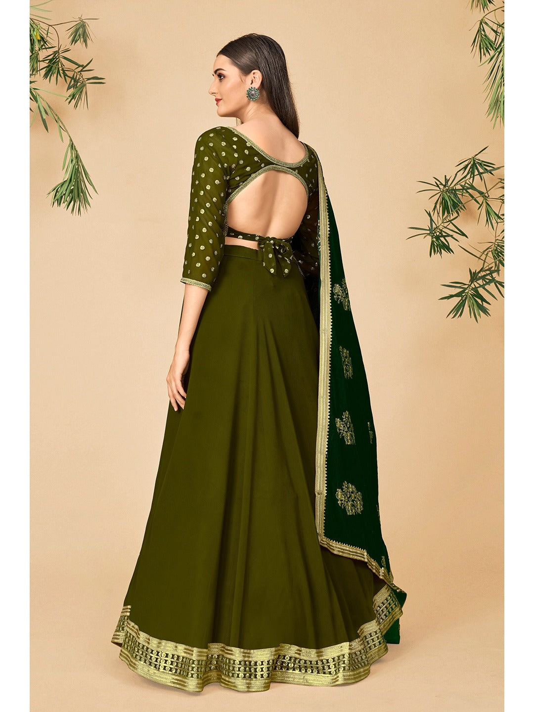 Aamira Lehenga Choli in Mehndi Green Color with Dupatta