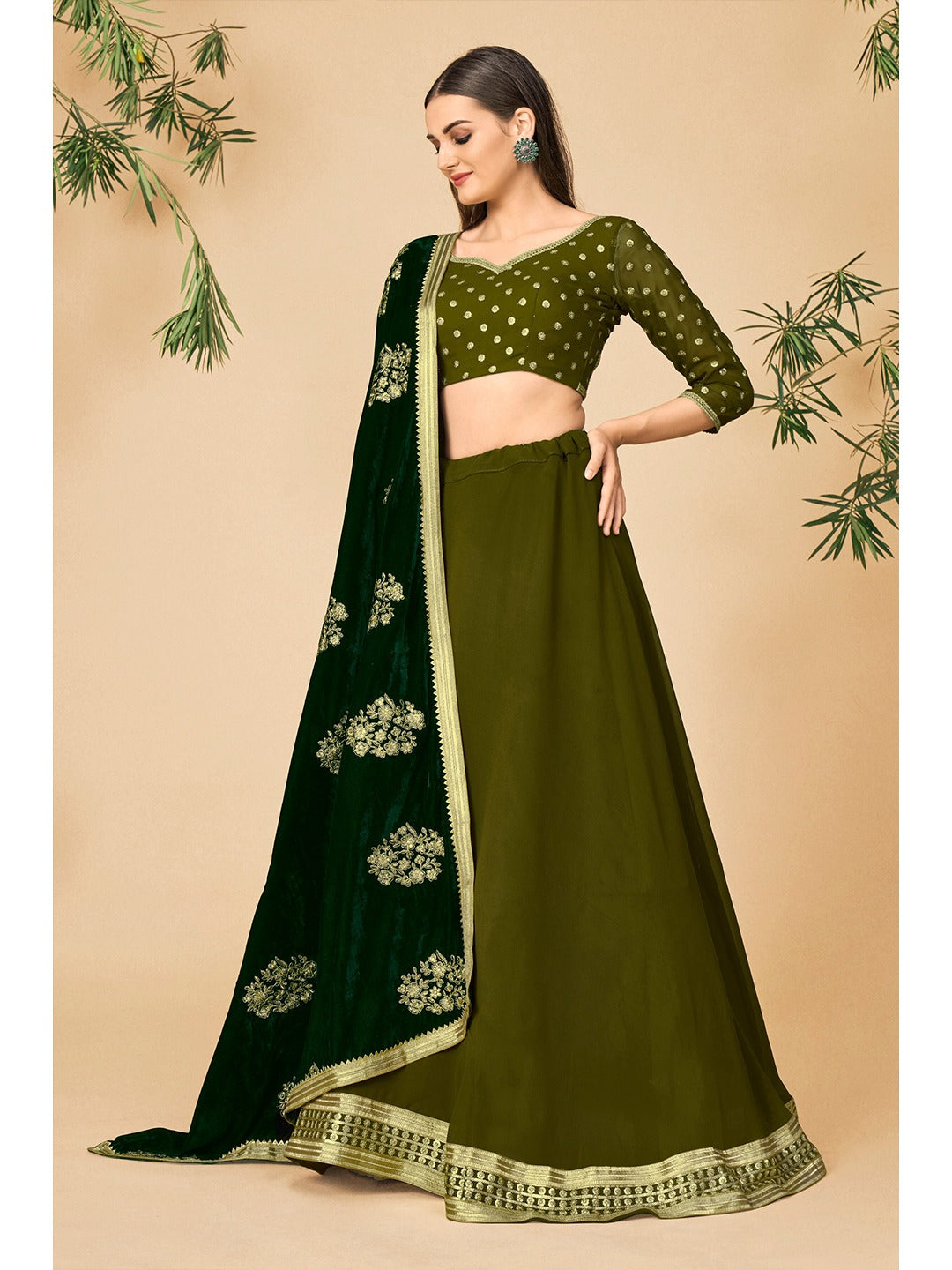 Aamira Lehenga Choli in Mehndi Green Color with Dupatta