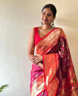 Symmetrical Dark Pink Paithani Silk Saree With Epiphany Blouse Piece