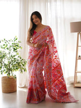 Majesty Pink Pashmina saree With Fancifull Blouse Piece