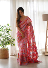 Majesty Pink Pashmina saree With Fancifull Blouse Piece