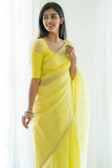 Lagniappe Lemon Cotton Silk Saree With Lissome Blouse Piece