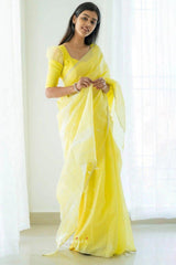 Lagniappe Lemon Cotton Silk Saree With Lissome Blouse Piece
