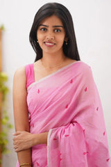 Tremendous Pink Cotton Silk Saree With Whimsical Blouse Piece