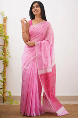 Tremendous Pink Cotton Silk Saree With Whimsical Blouse Piece