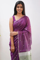 Energetic Purple Cotton Silk Saree With Comely Blouse Piece
