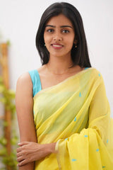 Arresting Yellow Cotton Silk Saree With Jazzy Blouse Piece