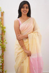 Radiant Yellow Cotton Silk Saree With Demanding Blouse Piece