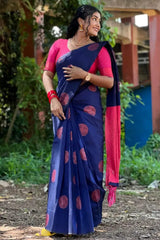 Dissemble Blue Soft Silk Saree With Chatoyant Blouse Piece