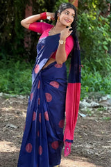 Dissemble Blue Soft Silk Saree With Chatoyant Blouse Piece