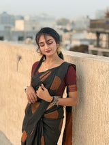 Nemesis Black Soft Silk Saree With Scrumptious Blouse Piece