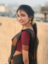 Nemesis Black Soft Silk Saree With Scrumptious Blouse Piece