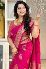 Smart Dark Pink Soft Silk Saree With Resplendent Blouse Piece