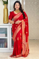 Adoring Red Soft Silk Saree With Confounding Blouse Piece