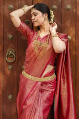 Lagniappe Dark Pink Soft Silk Saree With Devastating Blouse Piece