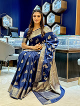 Capricious Navy Blue Soft Silk Saree With Dazzling Blouse Piece