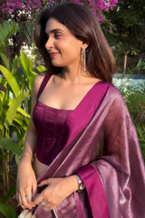 Surreptitious Purple Soft Silk Saree With Eloquence Blouse Piece