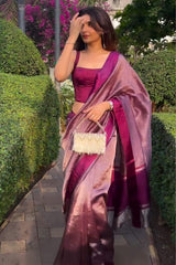 Surreptitious Purple Soft Silk Saree With Eloquence Blouse Piece