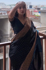 Jazzy Black Soft Silk Saree With Comely Blouse Piece