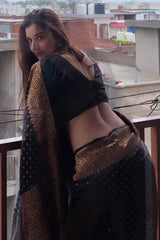 Jazzy Black Soft Silk Saree With Comely Blouse Piece
