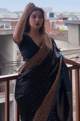 Jazzy Black Soft Silk Saree With Comely Blouse Piece