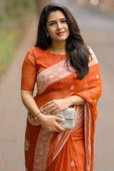Felicitous Orange Cotton Silk Saree With Proficient Blouse Piece