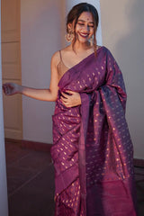 Resplendent Purple Soft Silk Saree With Quintessential Blouse Piece