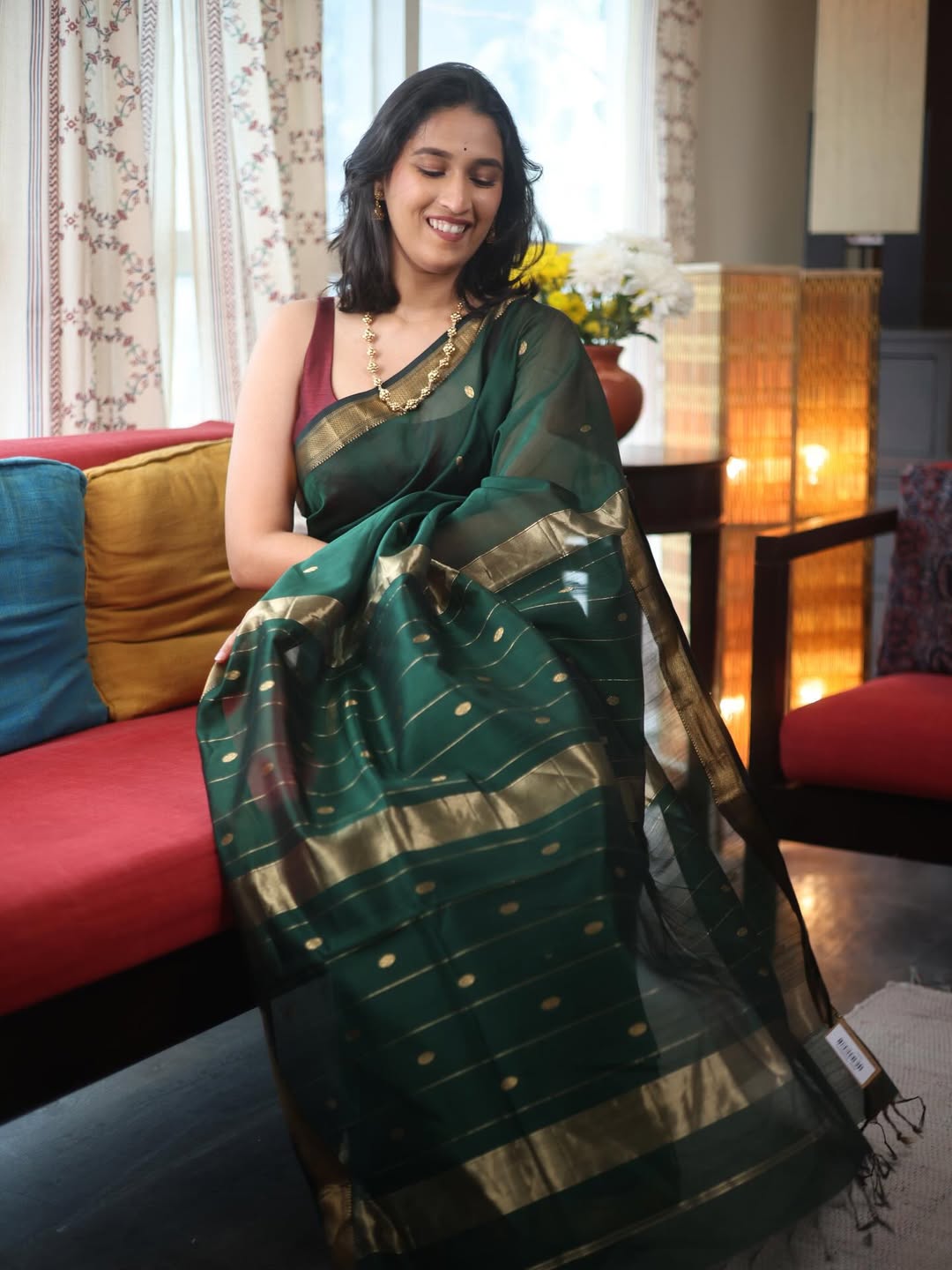Glorious Dark Green Cotton Silk Saree With Proficient Blouse Piece
