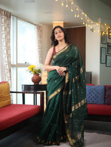Glorious Dark Green Cotton Silk Saree With Proficient Blouse Piece