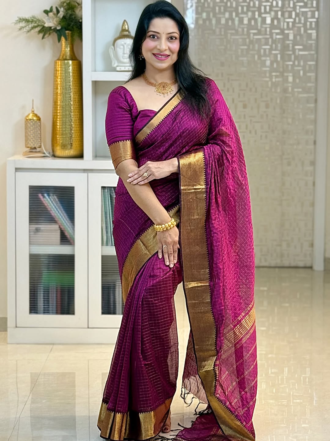 Glowing Purple Soft Silk Saree With Embellished Blouse Piece