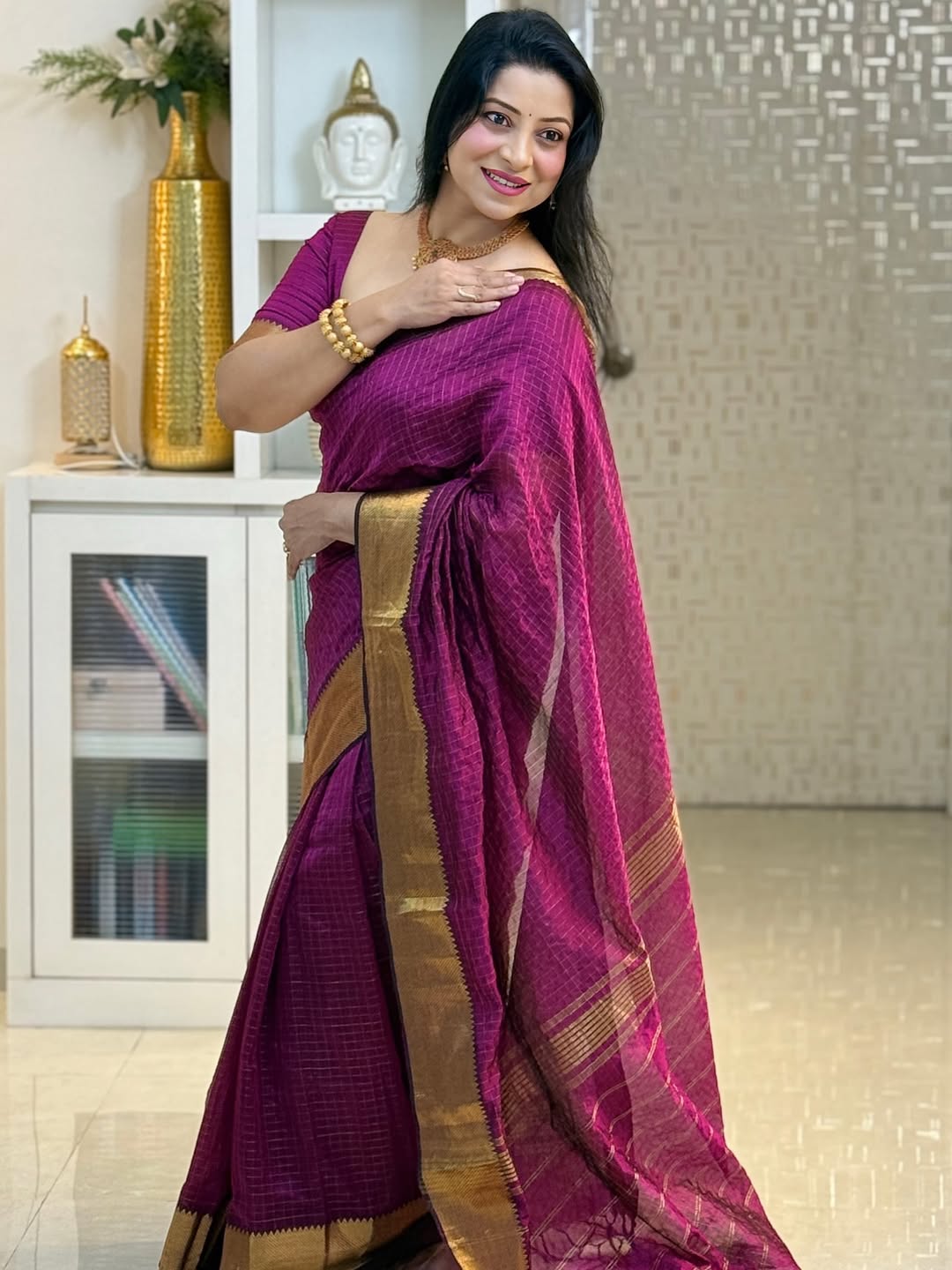 Glowing Purple Soft Silk Saree With Embellished Blouse Piece