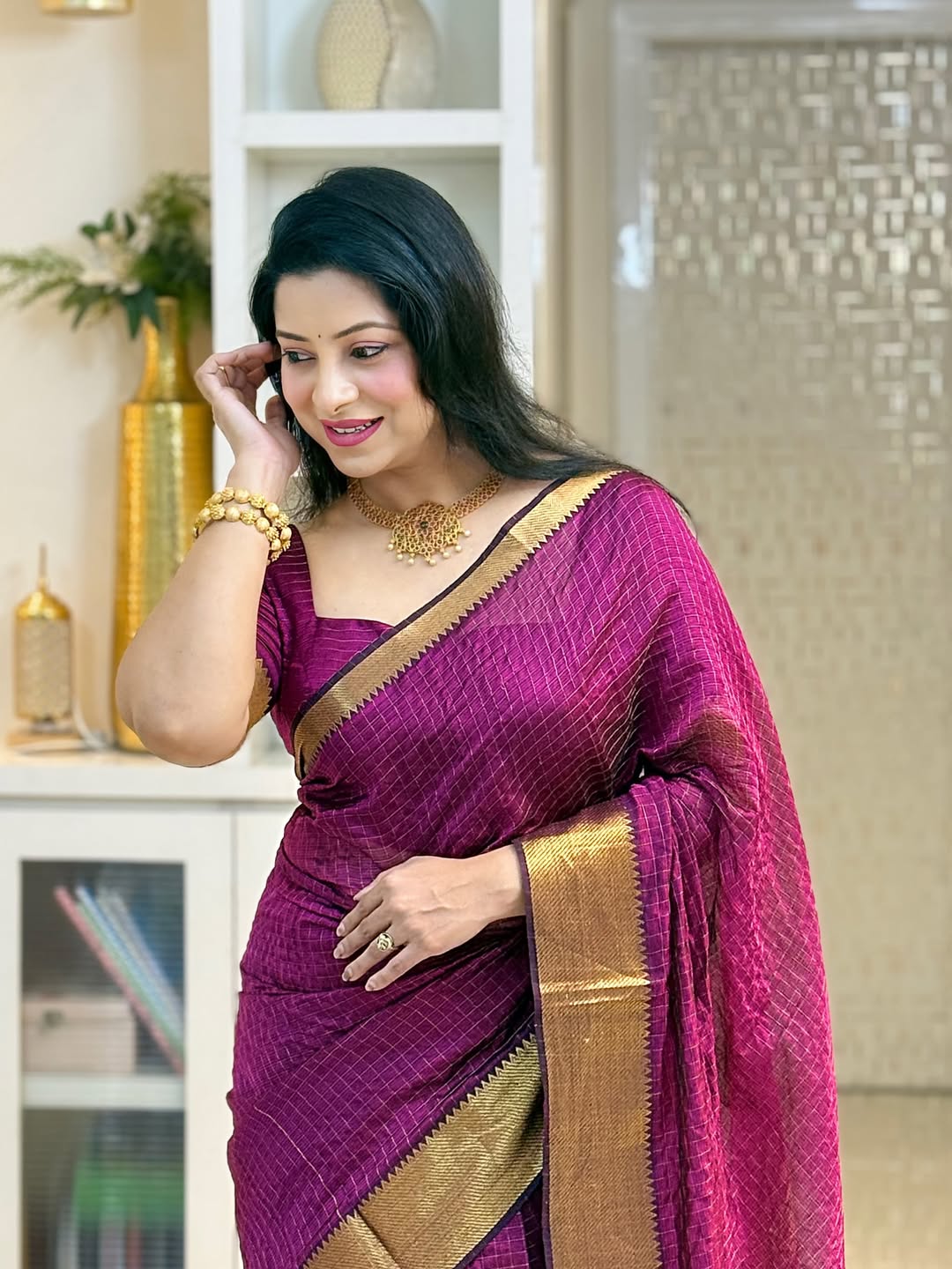 Glowing Purple Soft Silk Saree With Embellished Blouse Piece