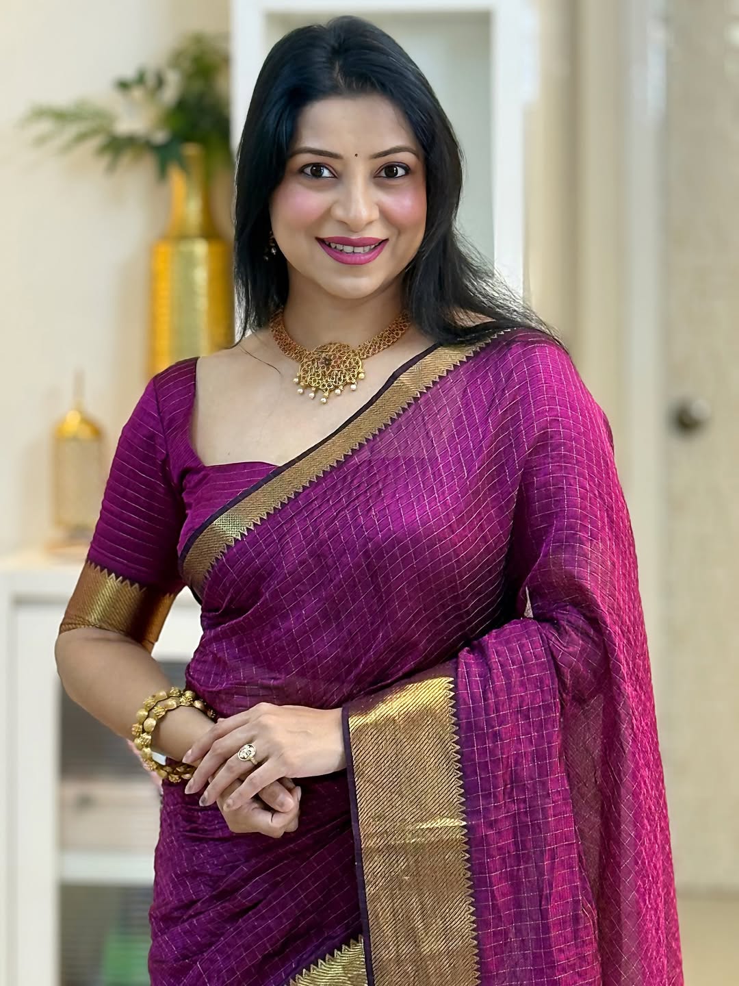 Glowing Purple Soft Silk Saree With Embellished Blouse Piece