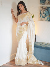 Symmetrical Beige Soft Silk Saree With Cynosure Blouse Piece