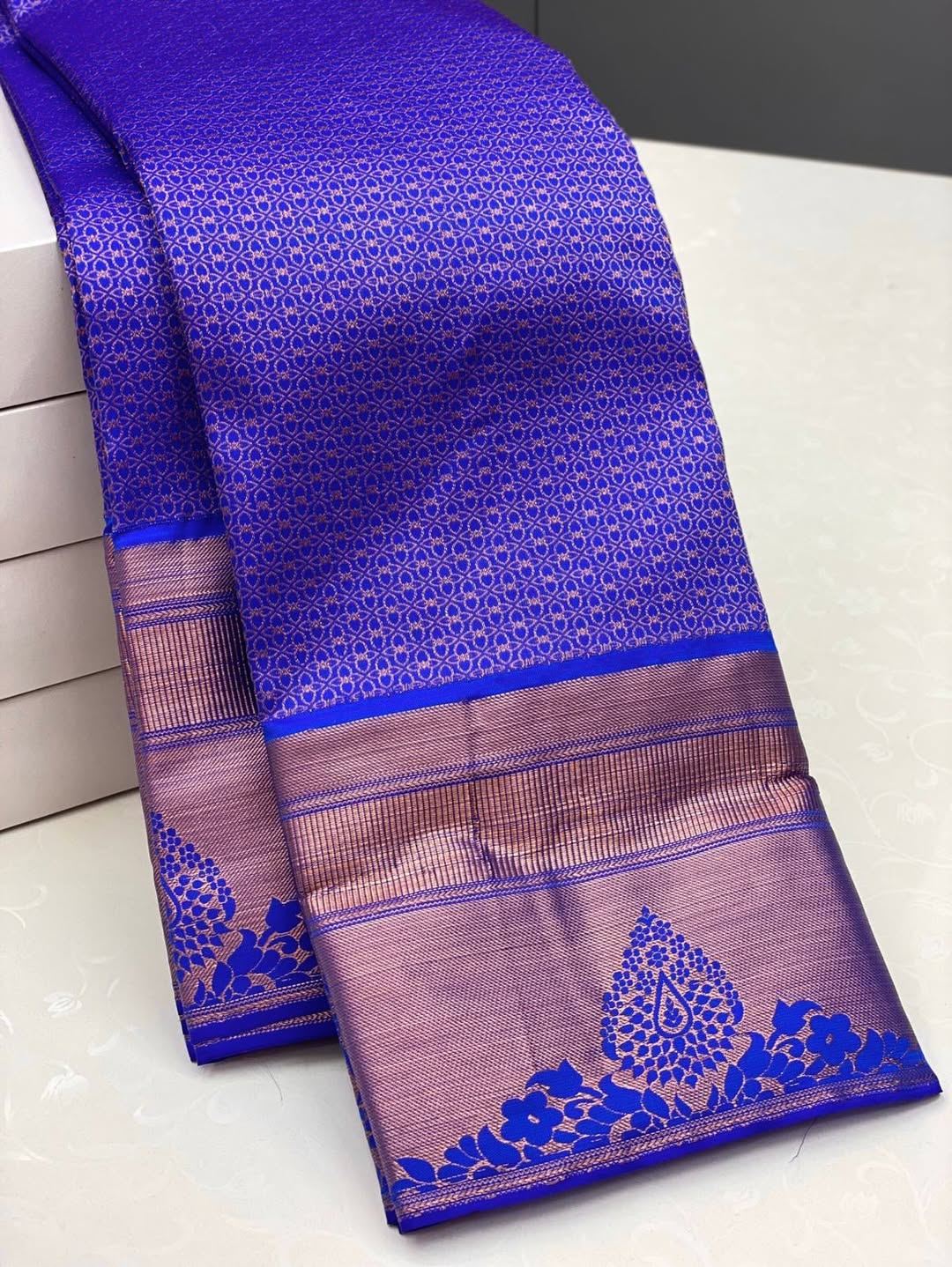 Eloquence Royal Blue Soft Silk Saree With Traditional Blouse Piece