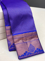 Eloquence Royal Blue Soft Silk Saree With Traditional Blouse Piece