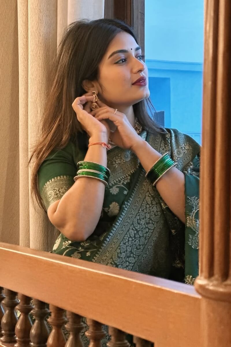 Petrichor Dark Green Soft Silk Saree With Embellished Blouse Piece