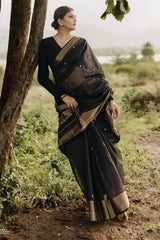 Posh Black Soft Silk Saree With Pretty Blouse Piece