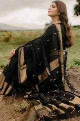 Posh Black Soft Silk Saree With Pretty Blouse Piece