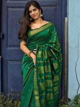 Unique Green Soft Silk Saree With Diaphanous Blouse Piece