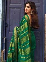 Unique Green Soft Silk Saree With Diaphanous Blouse Piece