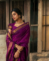 Elaborate Purple Soft Silk Saree With Denouement Blouse Piece