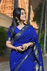 Ebullience Royal Blue Soft Silk Saree With Pleasurable Blouse Piece