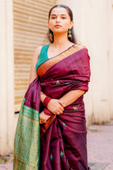 Stunning Wine Cotton Silk Saree With Palimpsest Blouse Piece