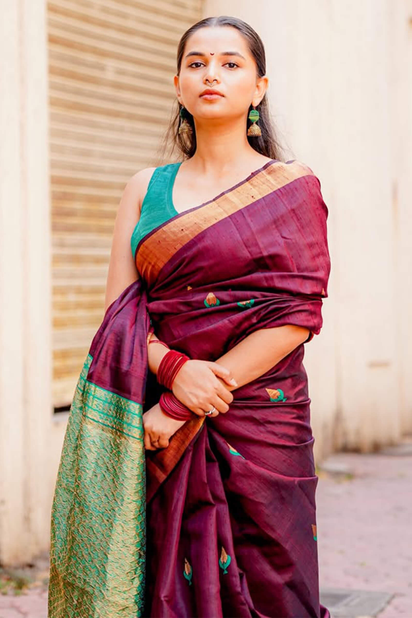 Stunning Wine Cotton Silk Saree With Palimpsest Blouse Piece