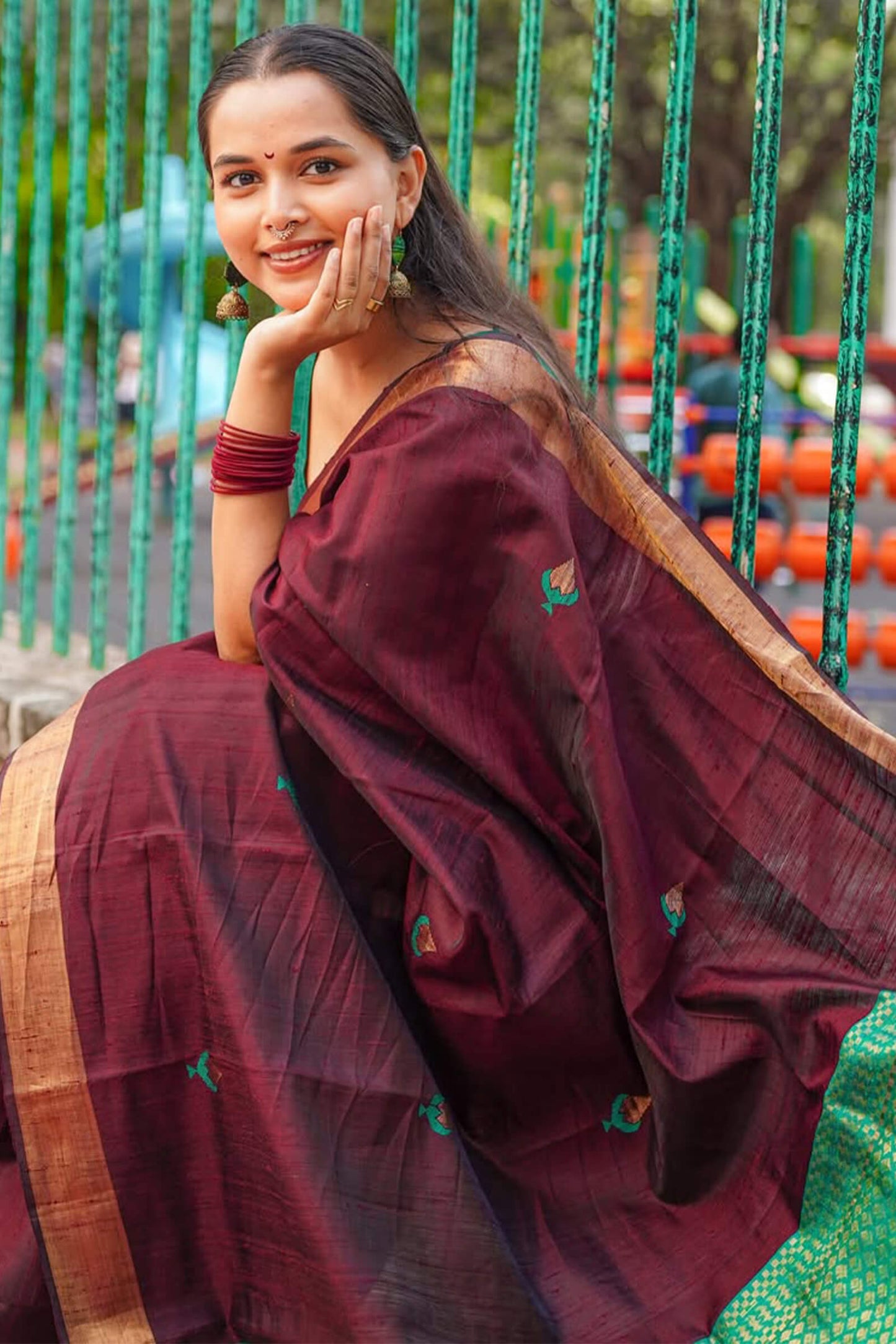 Stunning Wine Cotton Silk Saree With Palimpsest Blouse Piece