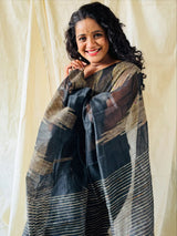 Effulgent Black Cotton Silk Saree With Unequalled Blouse Piece