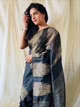 Effulgent Black Cotton Silk Saree With Unequalled Blouse Piece